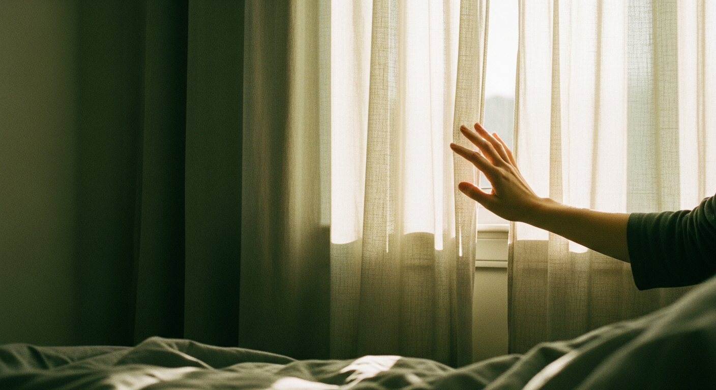 Soft morning light filtering through a sheer curtain